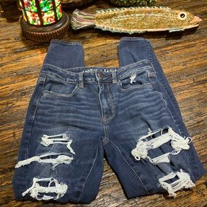 American Eagle AE Denim Blue Jeans Distressed Next Level Stretch Hi Rise Jegging